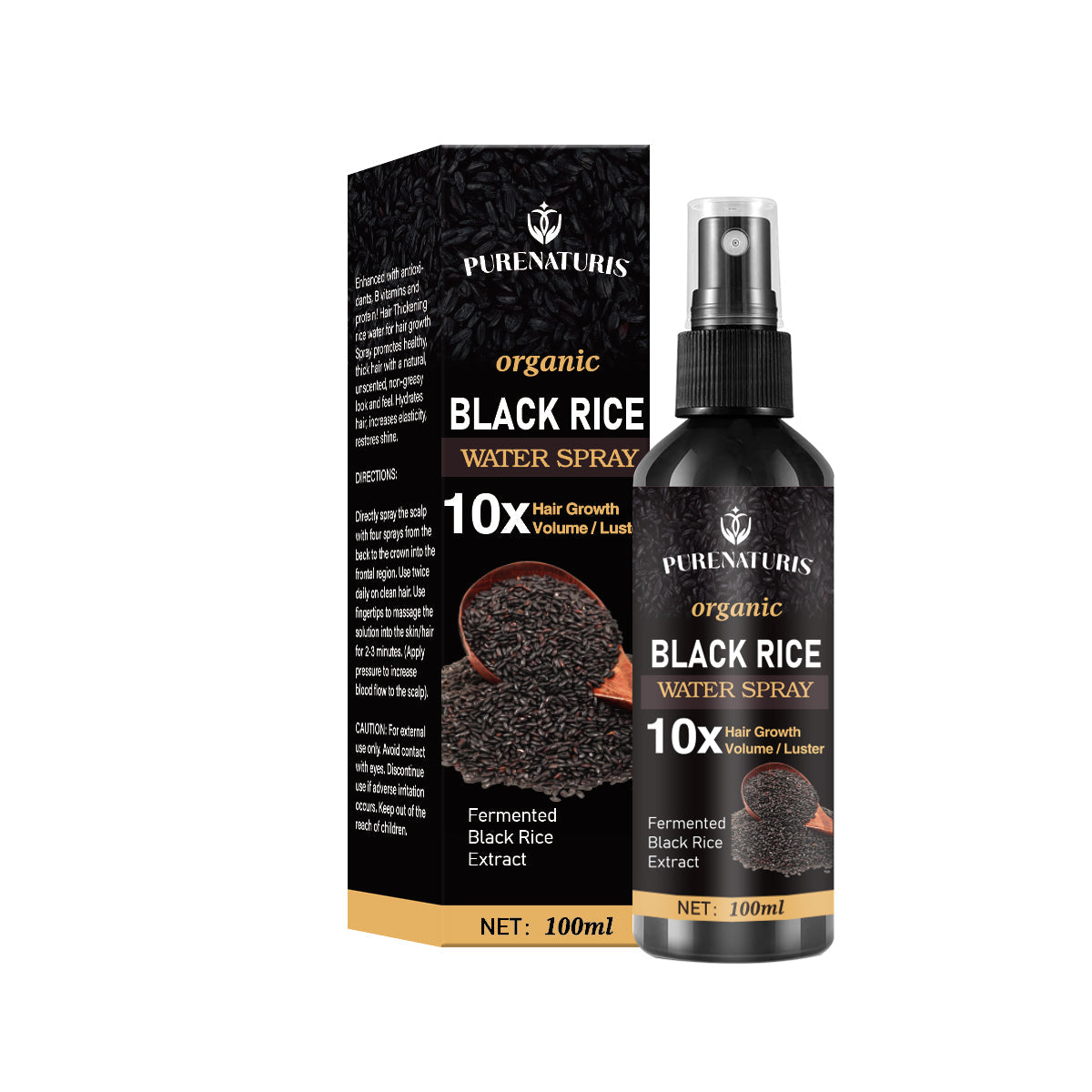 Natural Black Rice Water Hair Growth Spray For Women and Men with Castor Oil Ginger