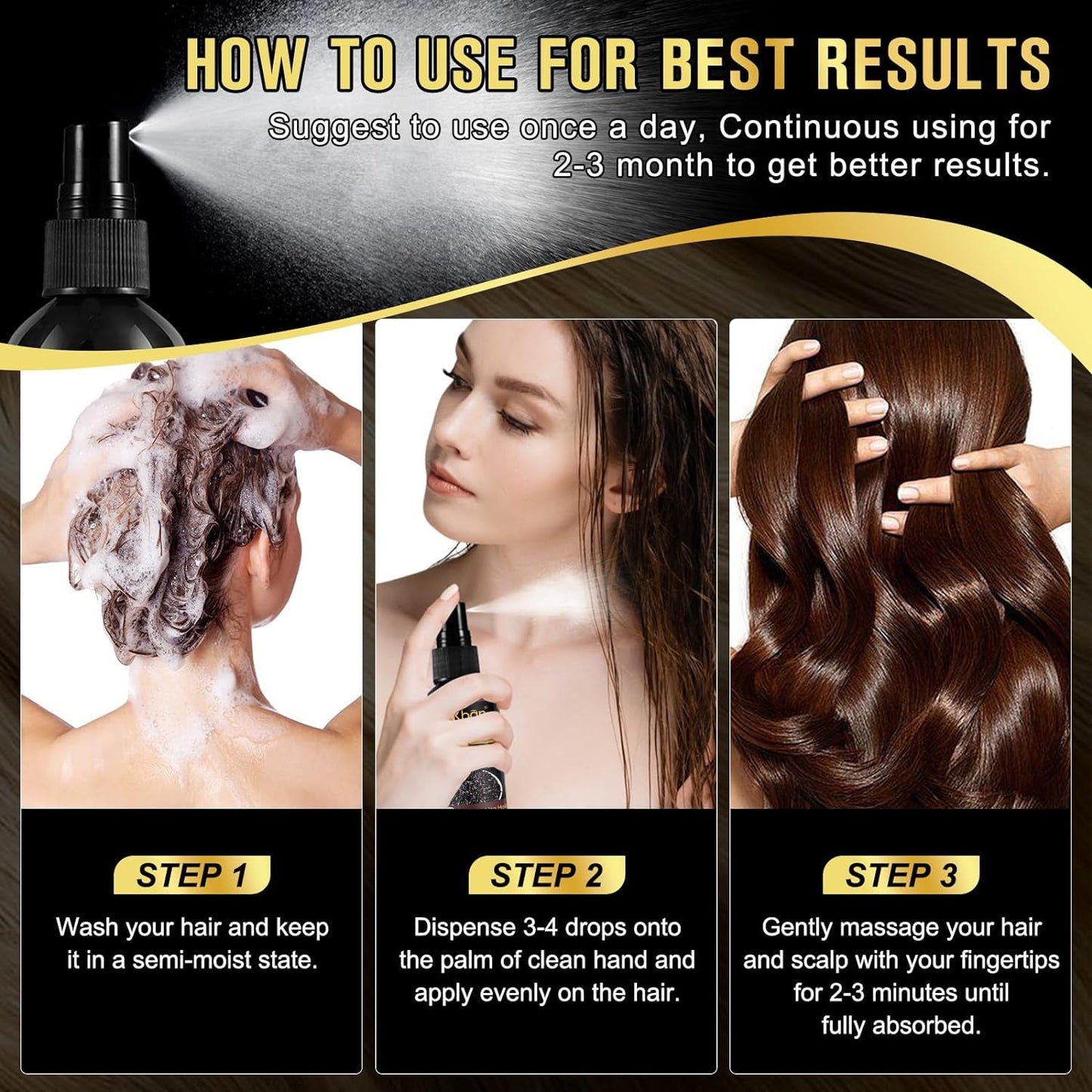Natural Black Rice Water Hair Growth Spray For Women and Men with Castor Oil Ginger