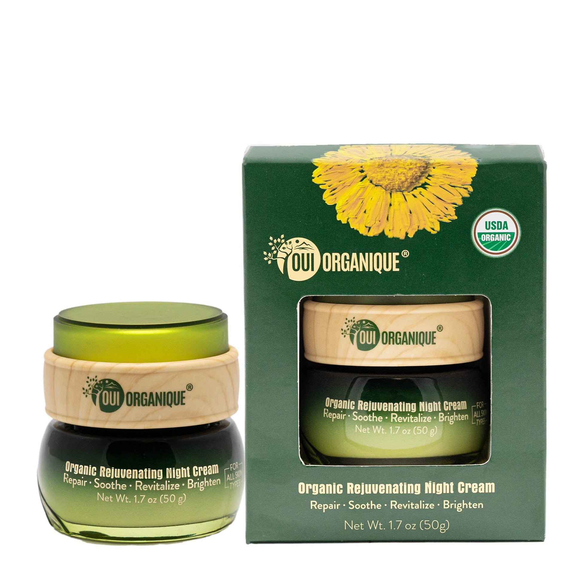 Organic Rejuvenating Night Cream Jar and jar in packaging